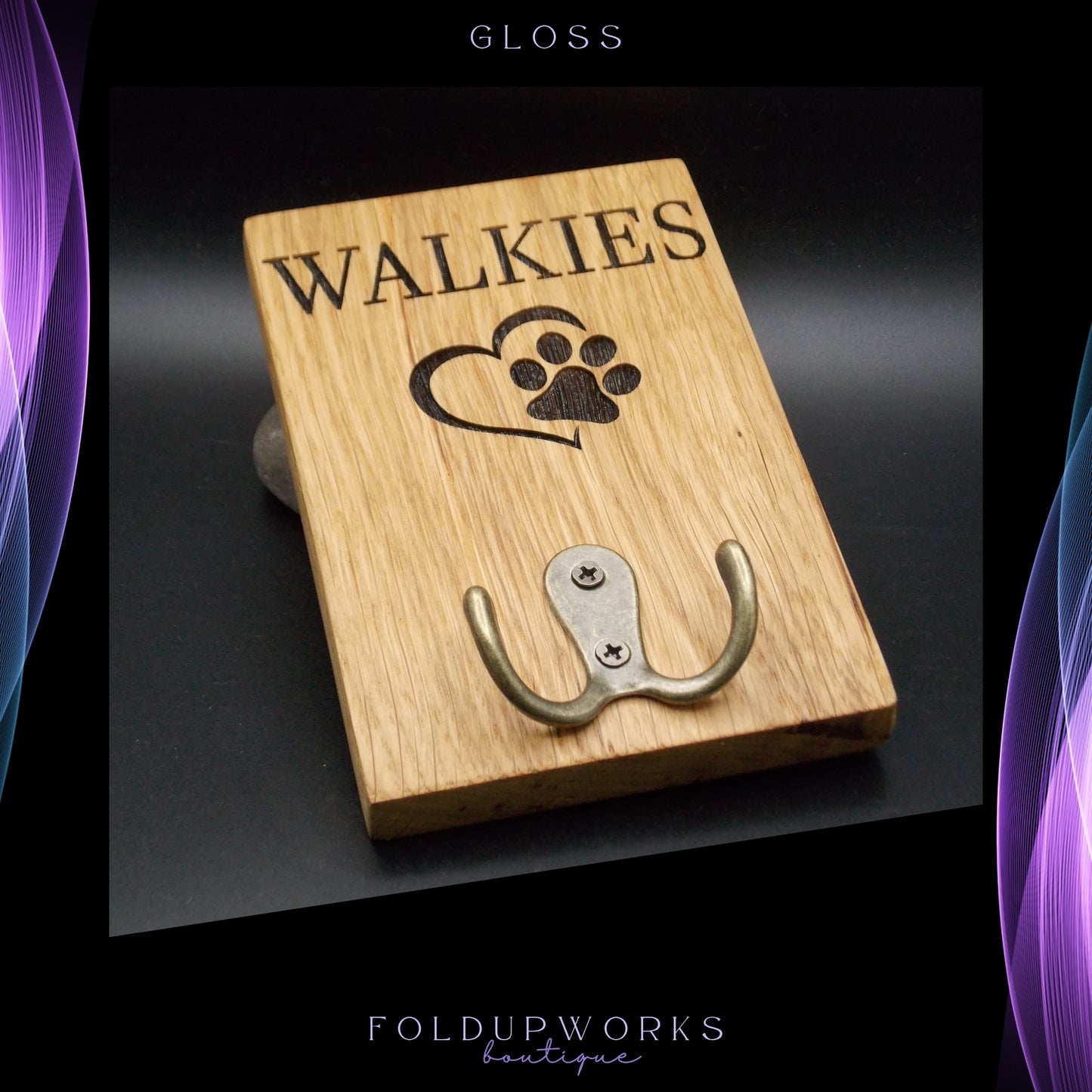 Personalised Handmade Oak Dog Lead Holder – Laser Engraved, Custom Text, Ready to Hang, Double Hook for Multiple Leads – 15x10cm (5.9"x3.9")