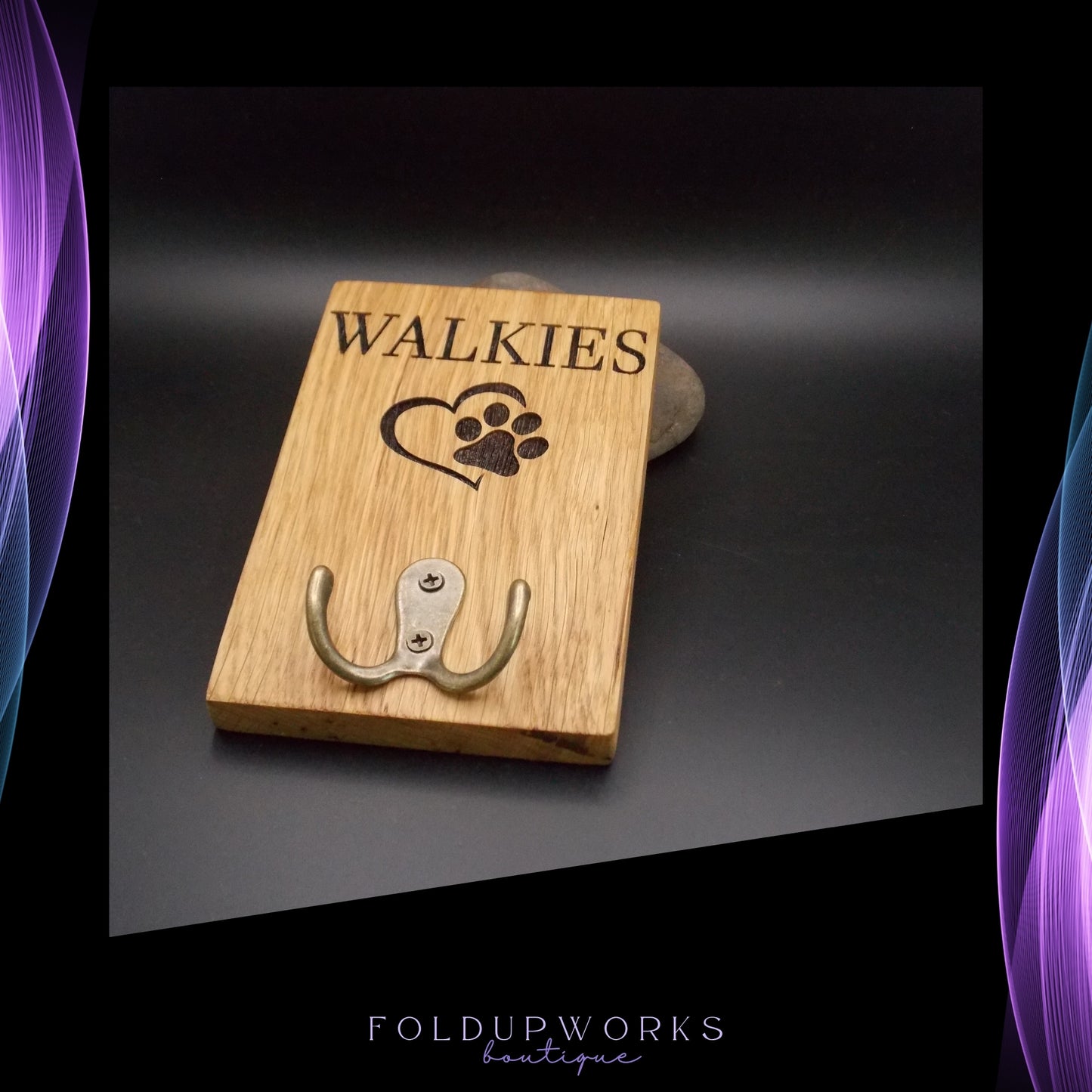 Personalised Handmade Oak Dog Lead Holder – Laser Engraved, Custom Text, Ready to Hang, Double Hook for Multiple Leads – 15x10cm (5.9"x3.9")