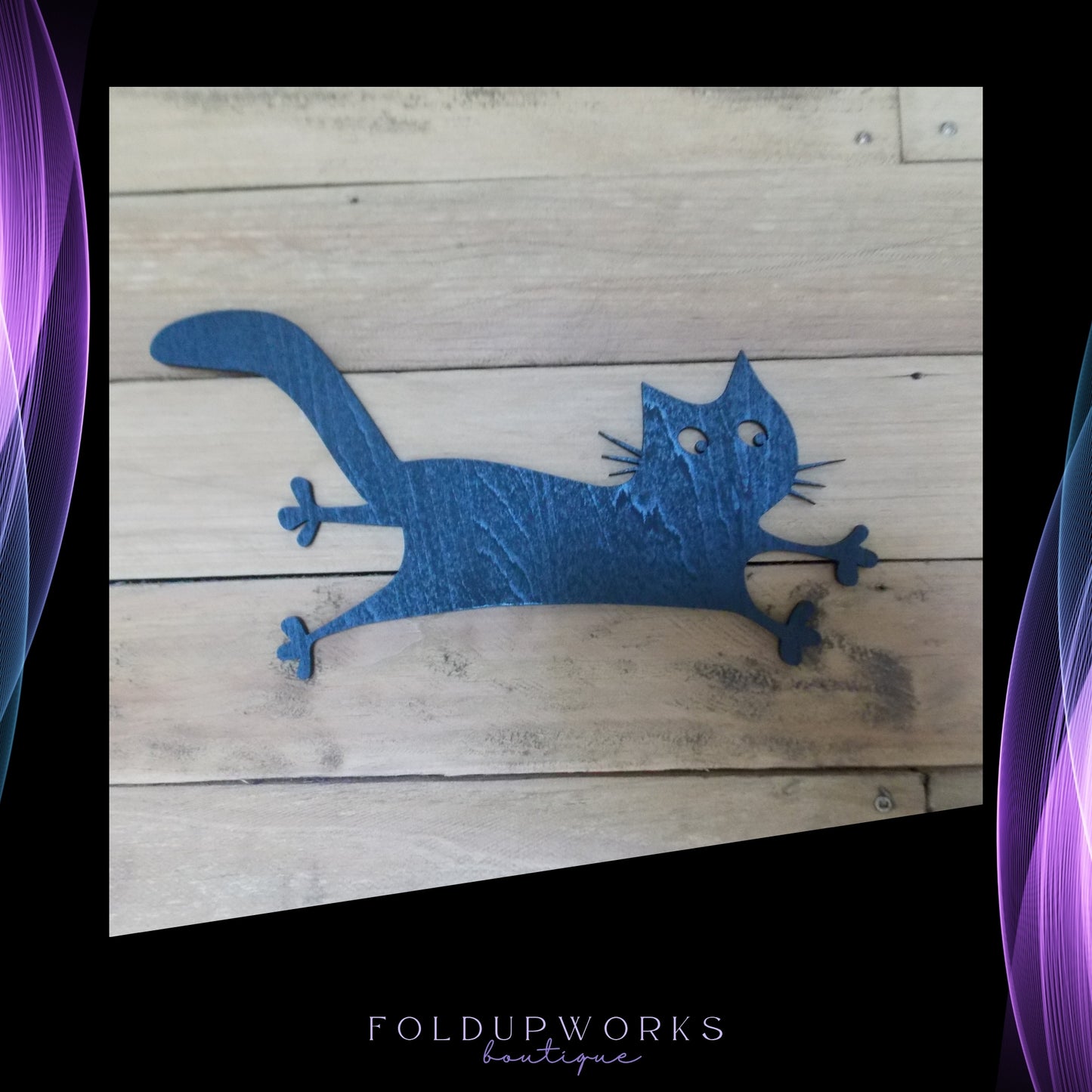 Whimsical Cat & Mouse Wall Art – Black Plywood Cutout Set | Cat Chasing Mouse into Hole | Fun Home Decor | Self-Paint Option Available