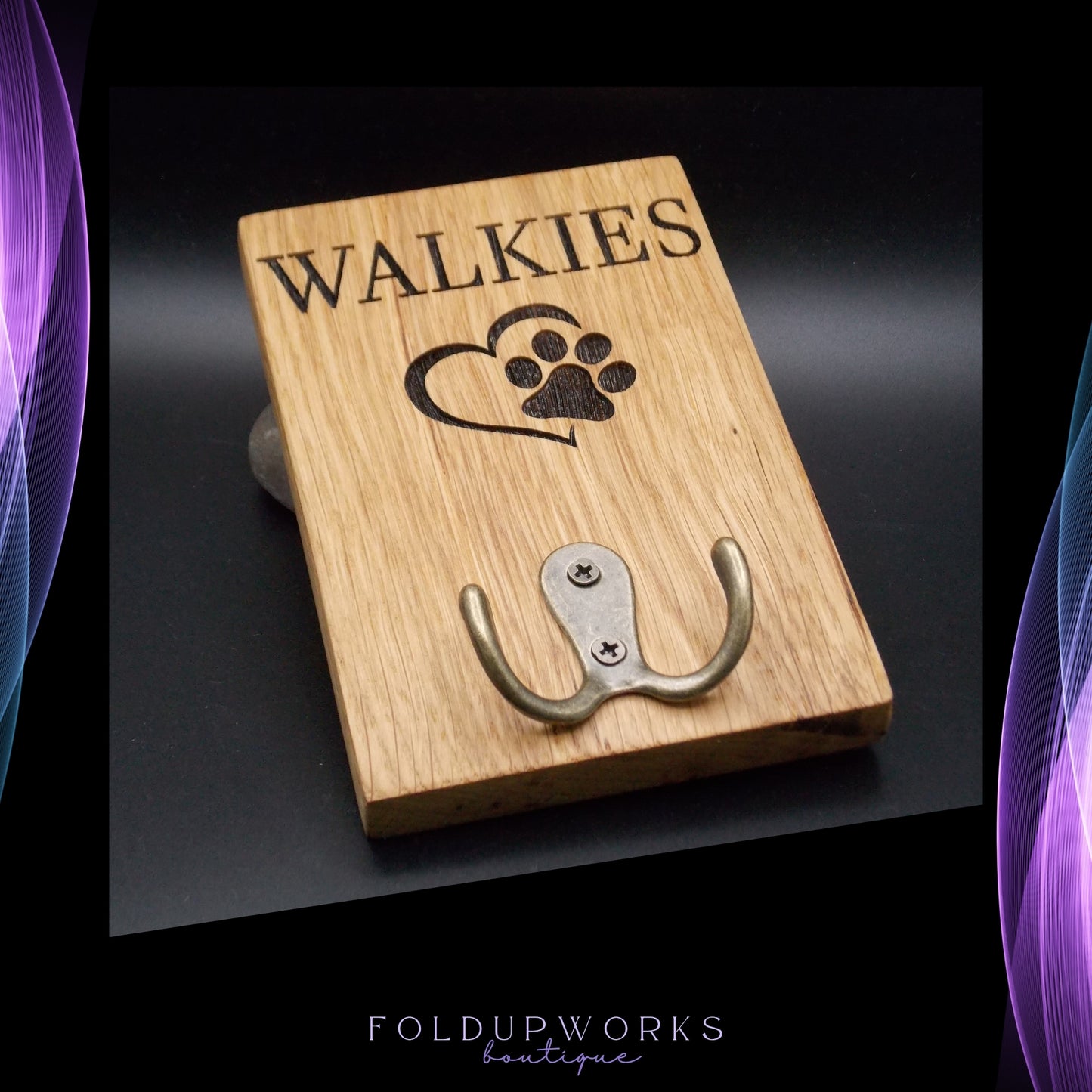 Personalised Handmade Oak Dog Lead Holder – Laser Engraved, Custom Text, Ready to Hang, Double Hook for Multiple Leads – 15x10cm (5.9"x3.9")