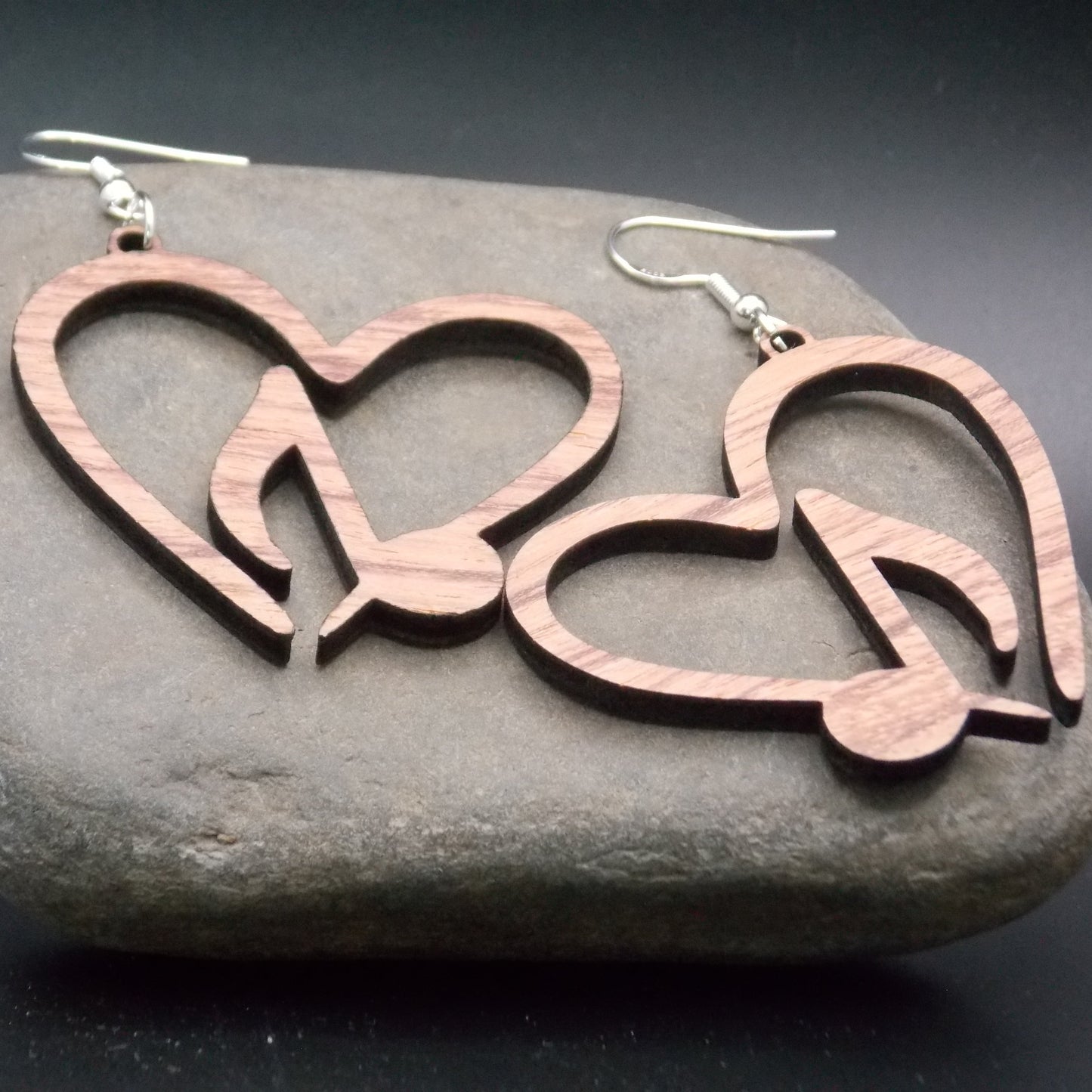 Heart & Music Note Wooden Earrings – Laser-Cut Musical Jewelry with Sterling Silver Hooks