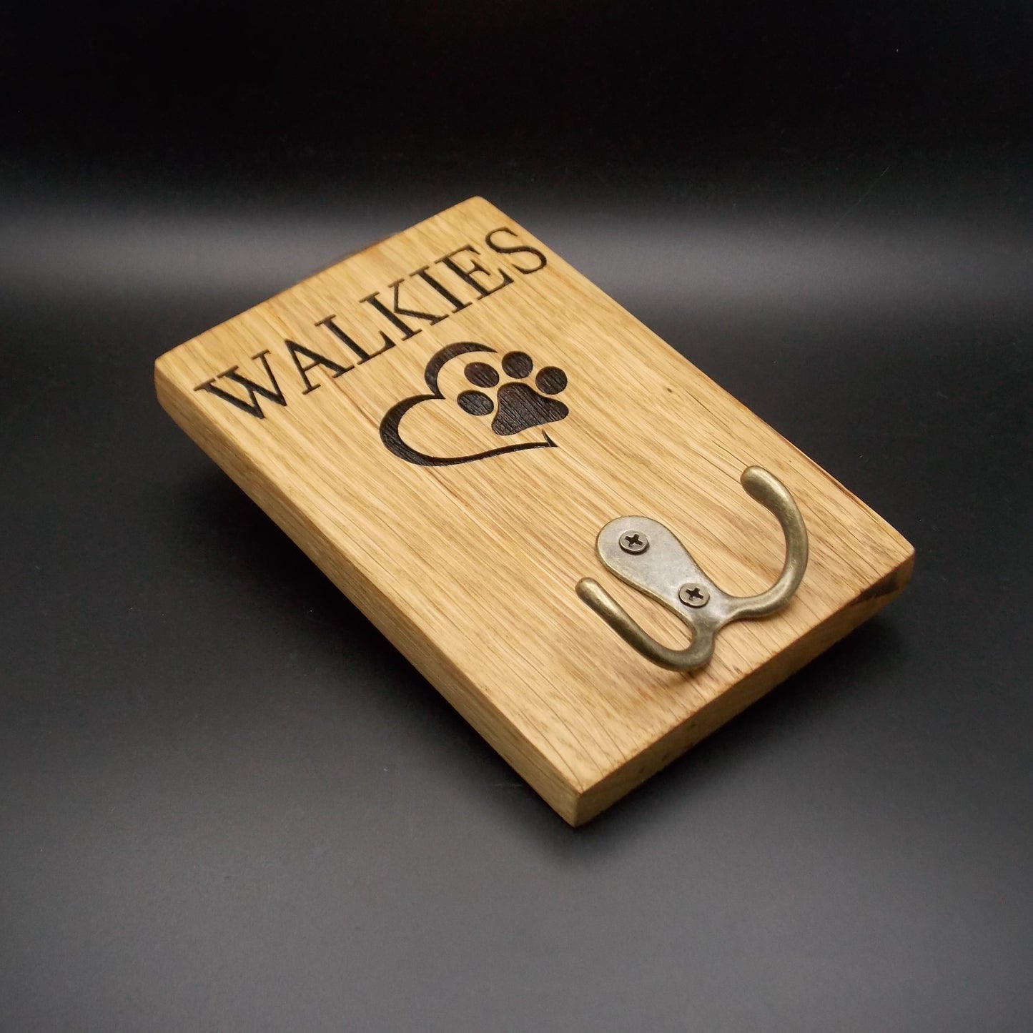 Personalised Handmade Oak Dog Lead Holder – Laser Engraved, Custom Text, Ready to Hang, Double Hook for Multiple Leads – 15x10cm (5.9"x3.9")