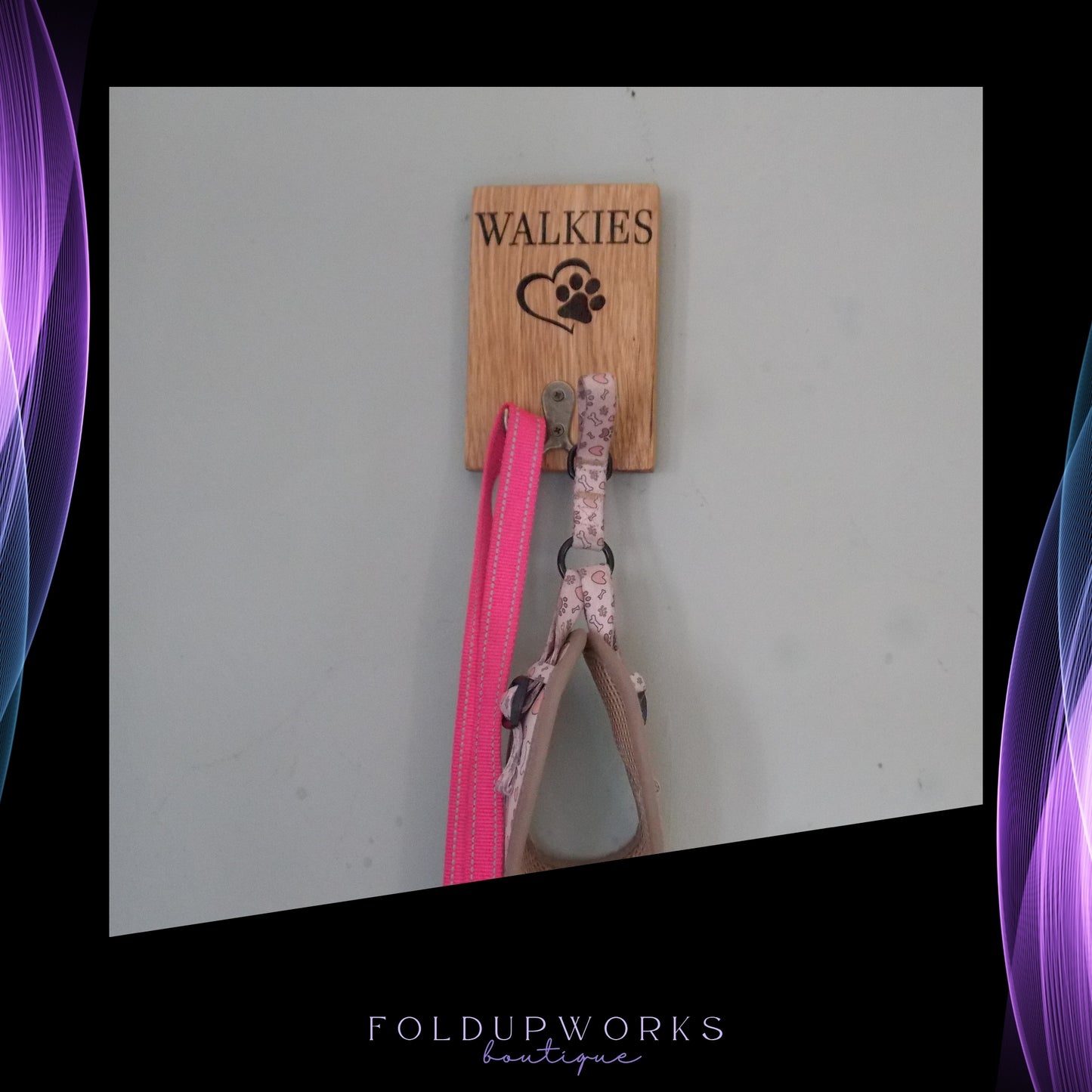 Personalised Handmade Oak Dog Lead Holder – Laser Engraved, Custom Text, Ready to Hang, Double Hook for Multiple Leads – 15x10cm (5.9"x3.9")