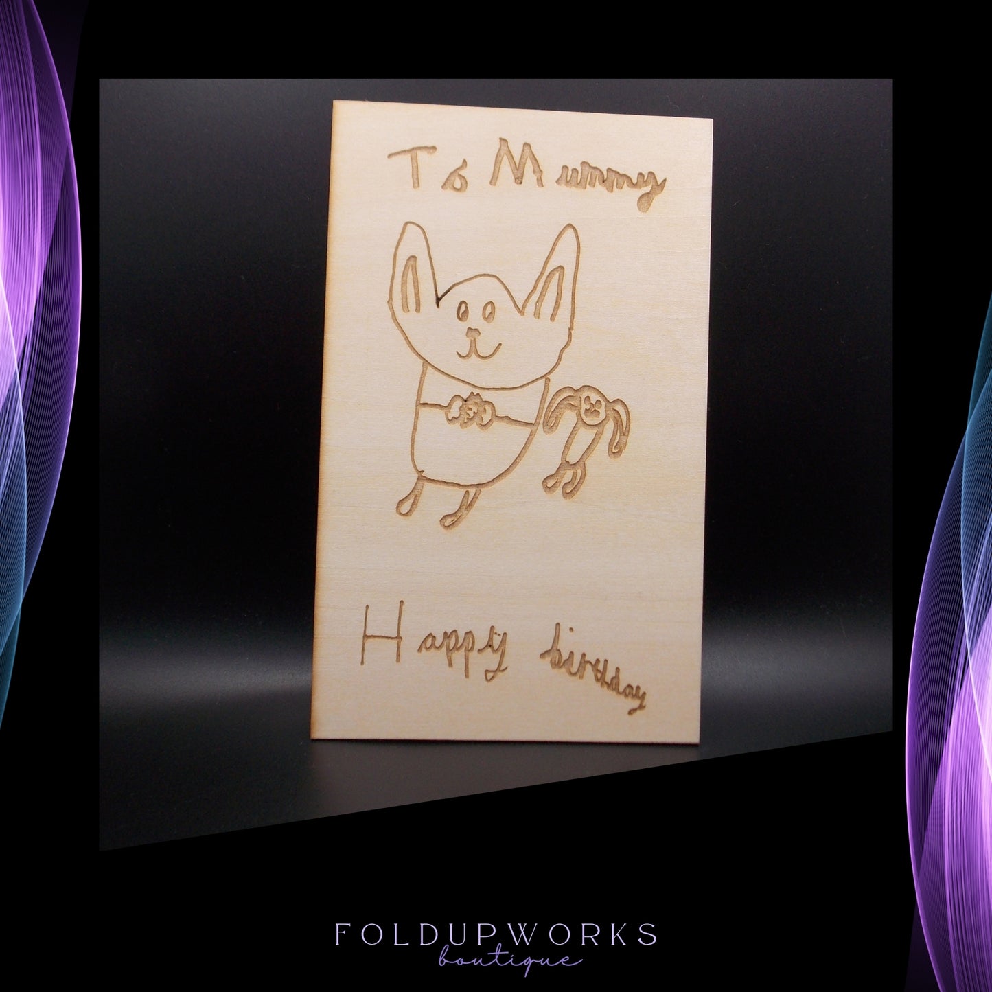 Custom Child’s Drawing Laser Engraving on Beech Plywood – Personalised Gift for Mum, Dad, Mother's Day or Father's Day