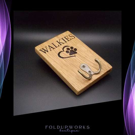 Personalised Handmade Oak Dog Lead Holder – Laser Engraved, Custom Text, Ready to Hang, Double Hook for Multiple Leads – 15x10cm (5.9"x3.9")