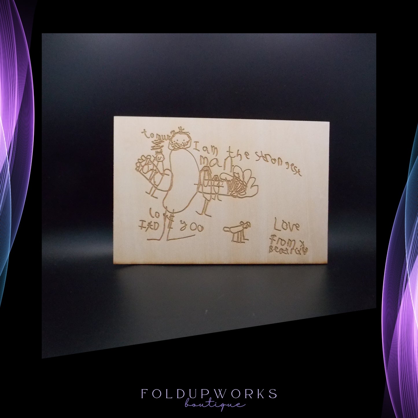 Custom Child’s Drawing Laser Engraving on Beech Plywood – Personalised Gift for Mum, Dad, Mother's Day or Father's Day