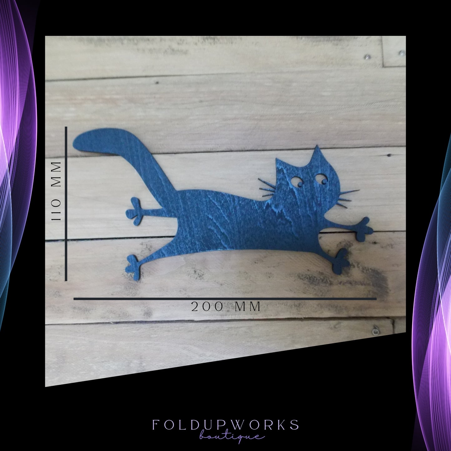 Whimsical Cat & Mouse Wall Art – Black Plywood Cutout Set | Cat Chasing Mouse into Hole | Fun Home Decor | Self-Paint Option Available