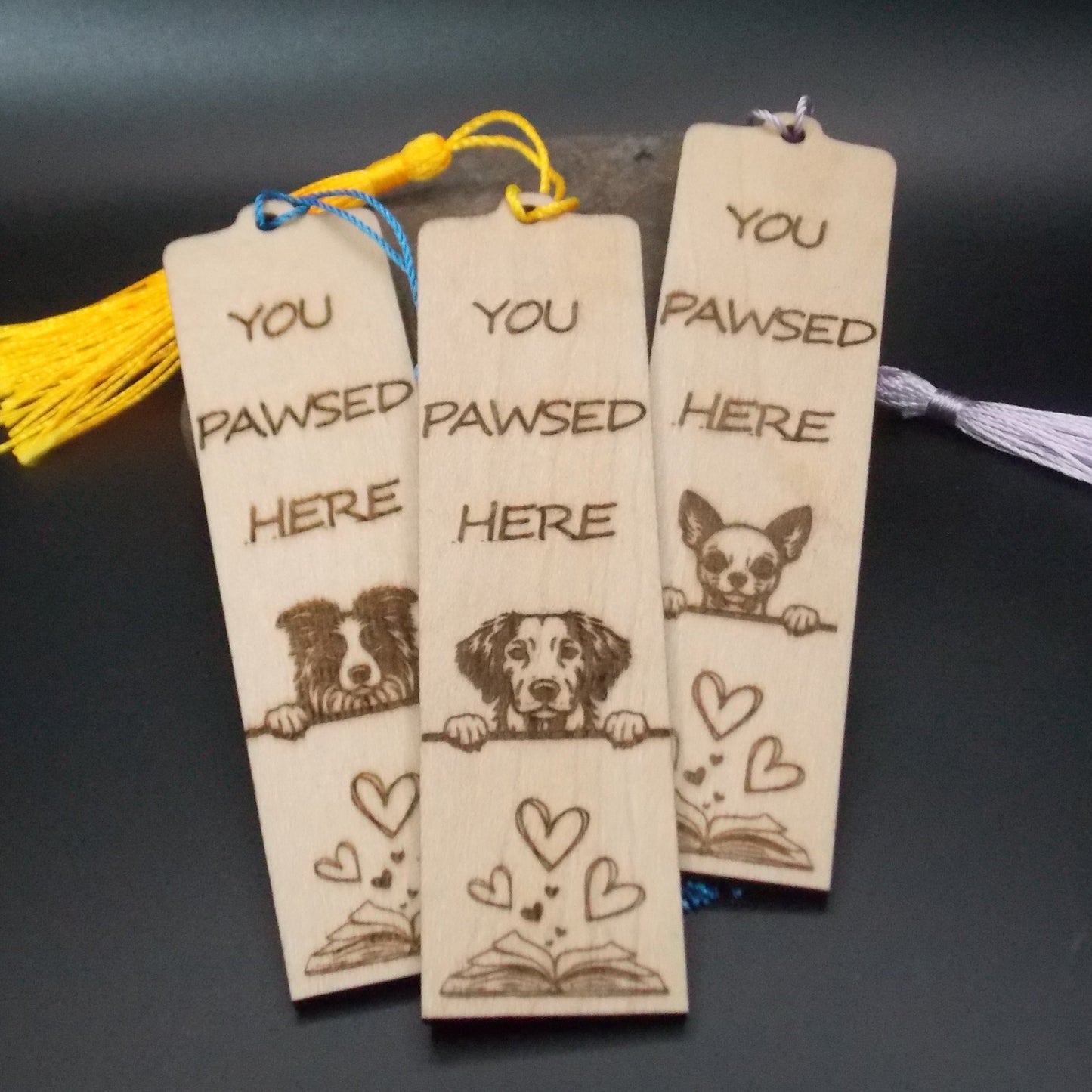 Personalised Dog Bookmark – “You Pawsed Here” Wooden Bookmark with Custom Dog Breed – Unique Gift for Dog Lovers, Pet Owner Gift