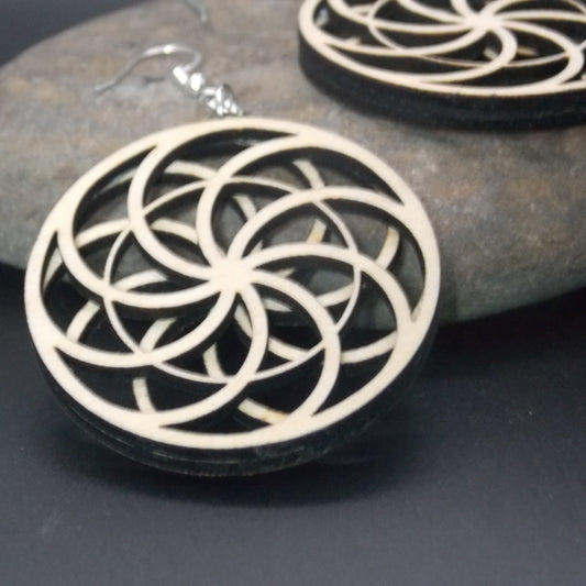 Wood Earrings – Reversible Flower Illusion Design