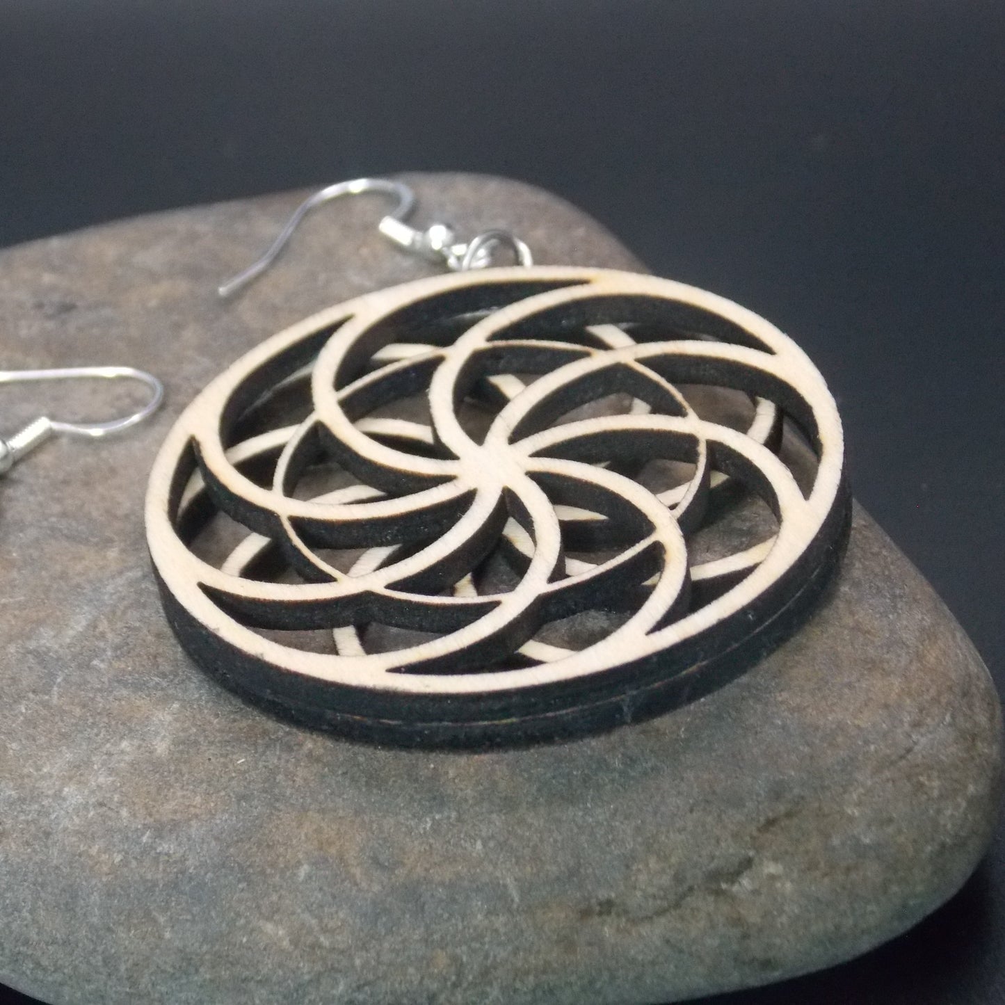 Wood Earrings – Reversible Flower Illusion Design