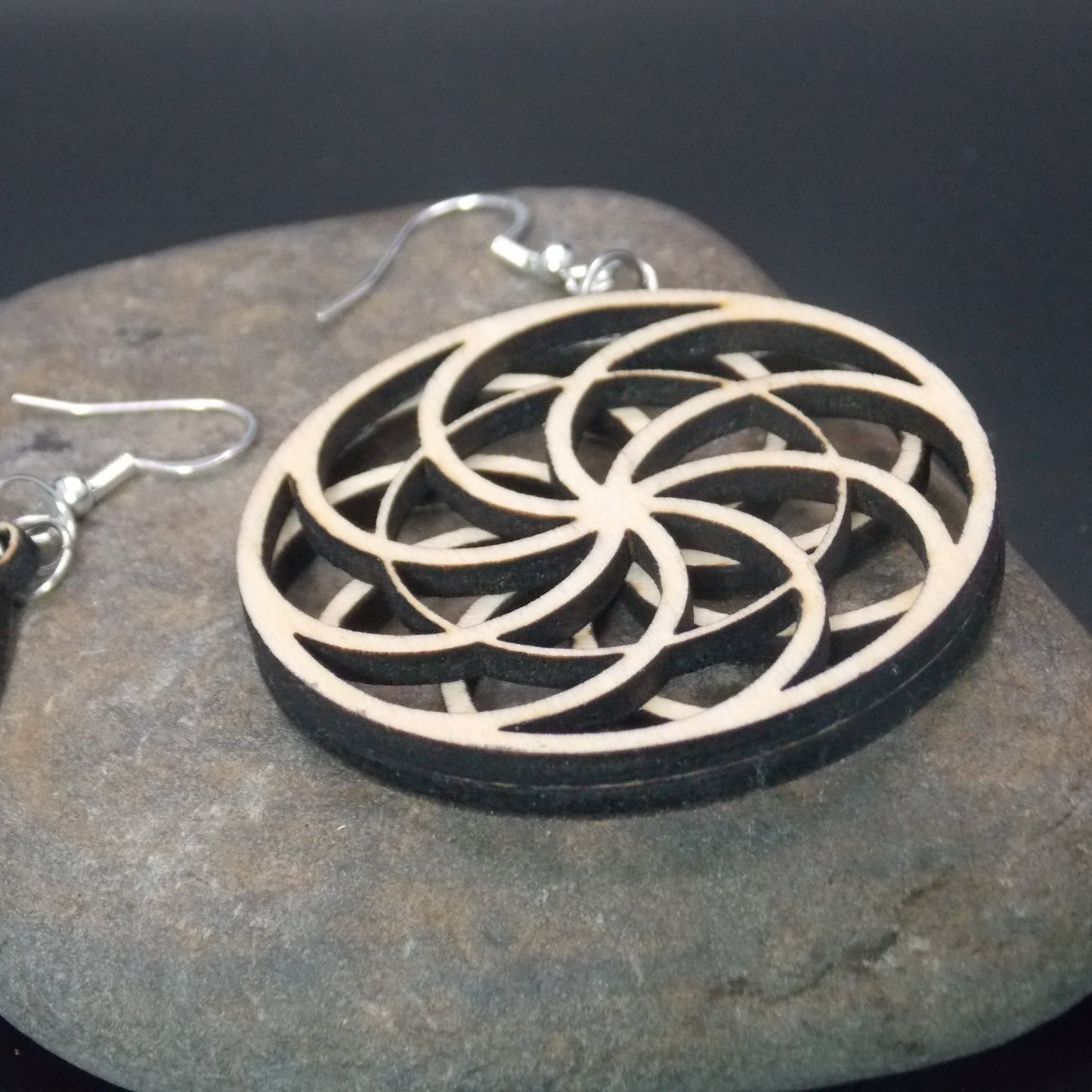 Wood Earrings – Reversible Flower Illusion Design