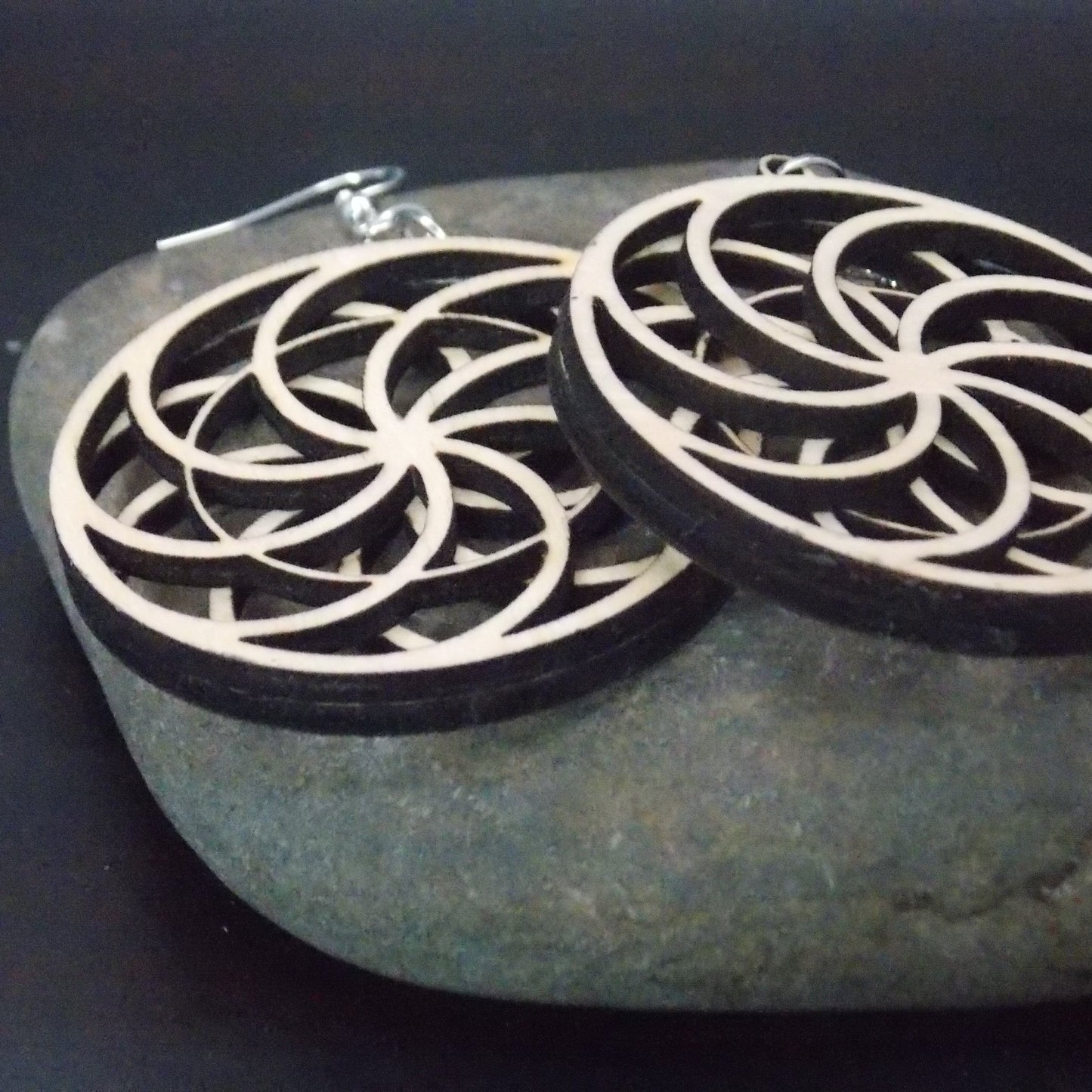 Wood Earrings – Reversible Flower Illusion Design