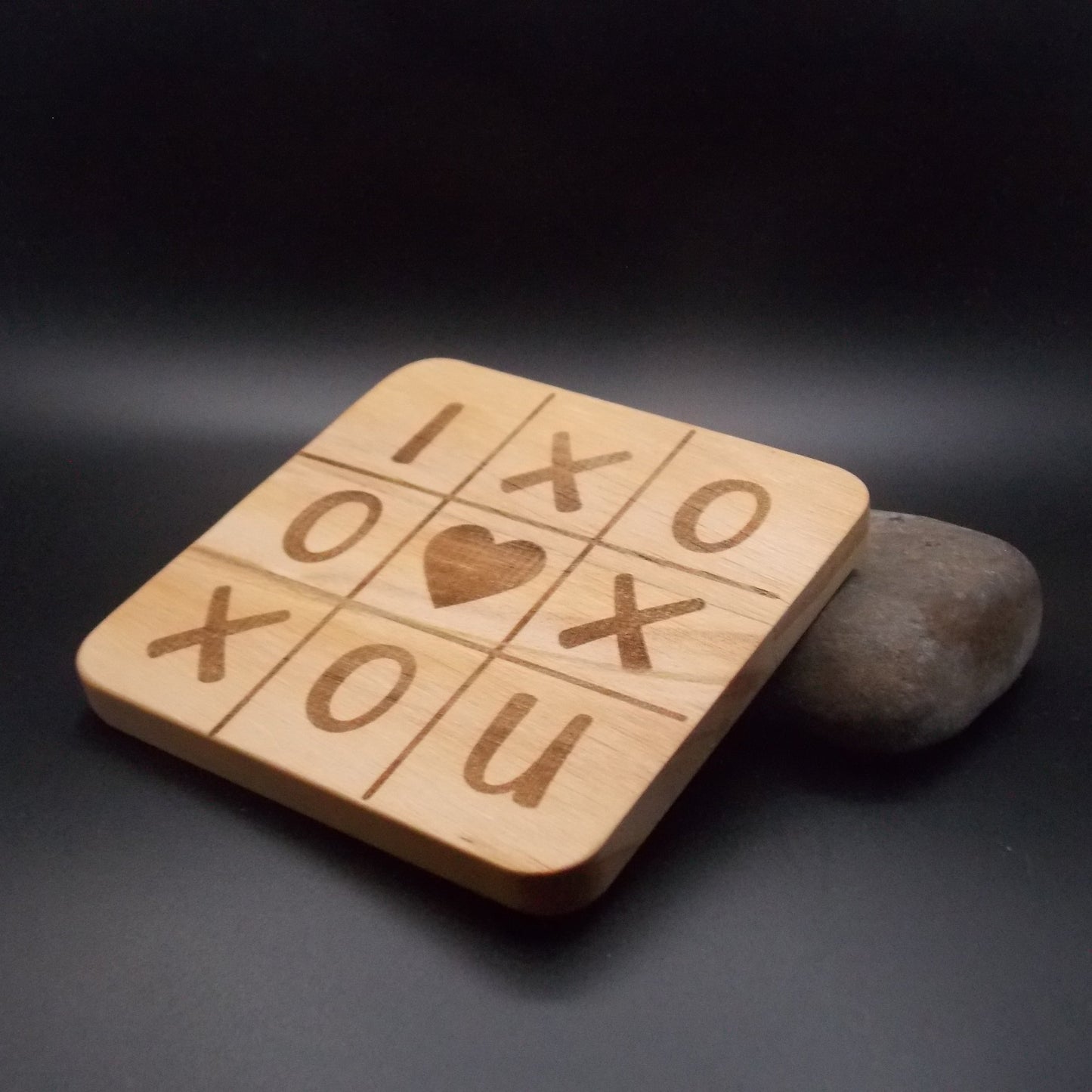 "I Heart U" Wooden Tic Tac Toe Coaster – Romantic Gift, Anniversary