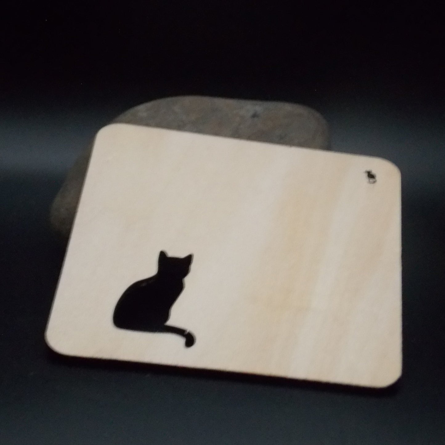 Set of 4 Wooden Coasters with Cute Cat and Mouse Silhouettes