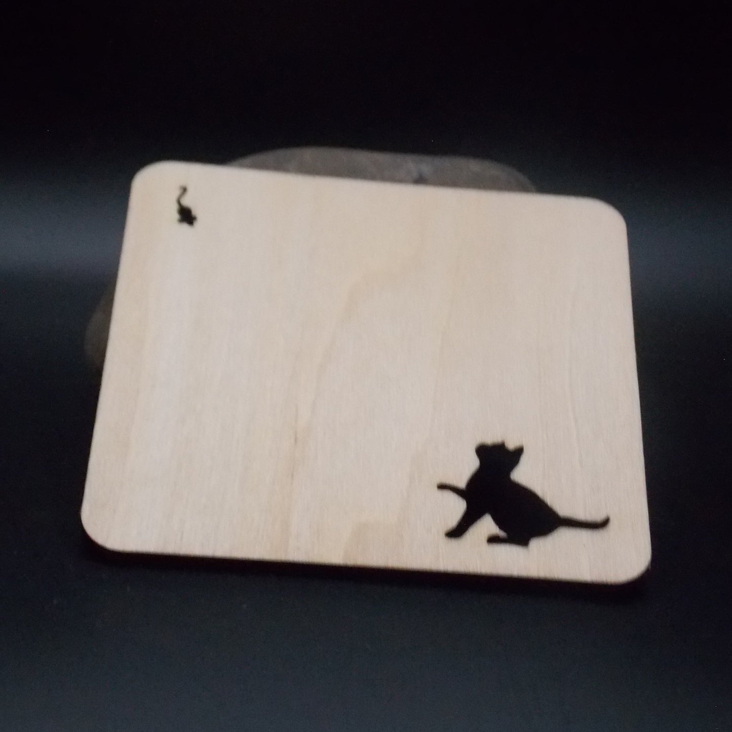 Set of 4 Wooden Coasters with Cute Cat and Mouse Silhouettes