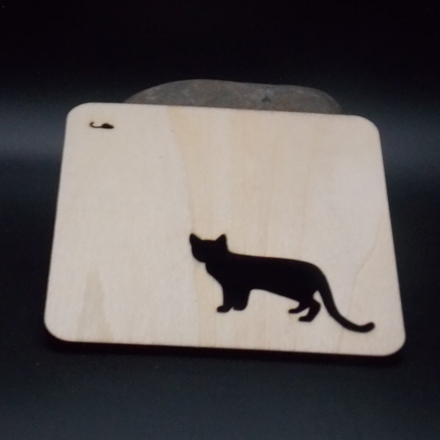 Set of 4 Wooden Coasters with Cute Cat and Mouse Silhouettes