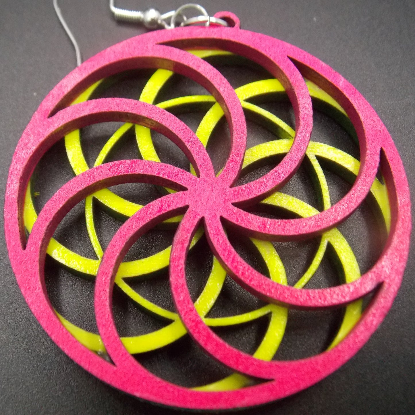 "Vibrant Bloom" Layered Wooden Earrings | Custom Color Floral Geometry | Lightweight Laser Cut Statement Jewelry