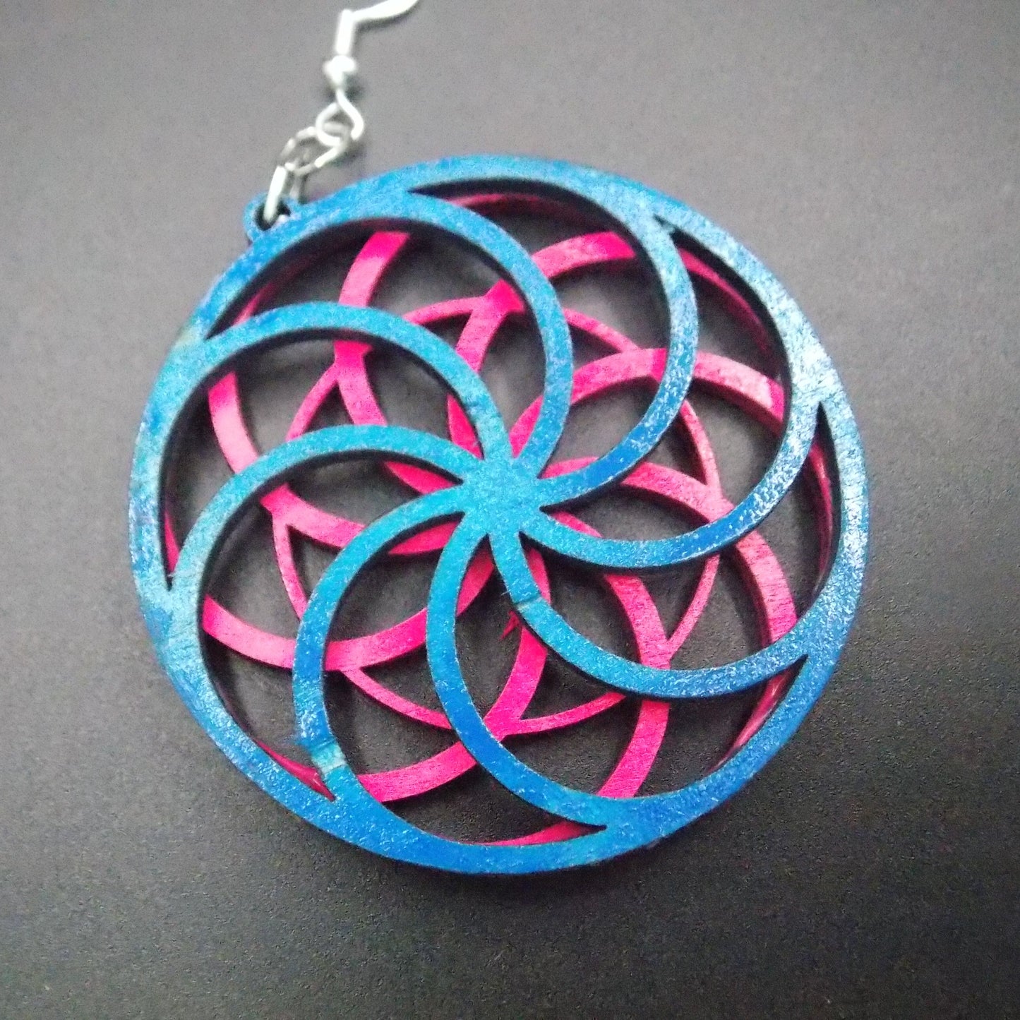 "Vibrant Bloom" Layered Wooden Earrings | Custom Color Floral Geometry | Lightweight Laser Cut Statement Jewelry