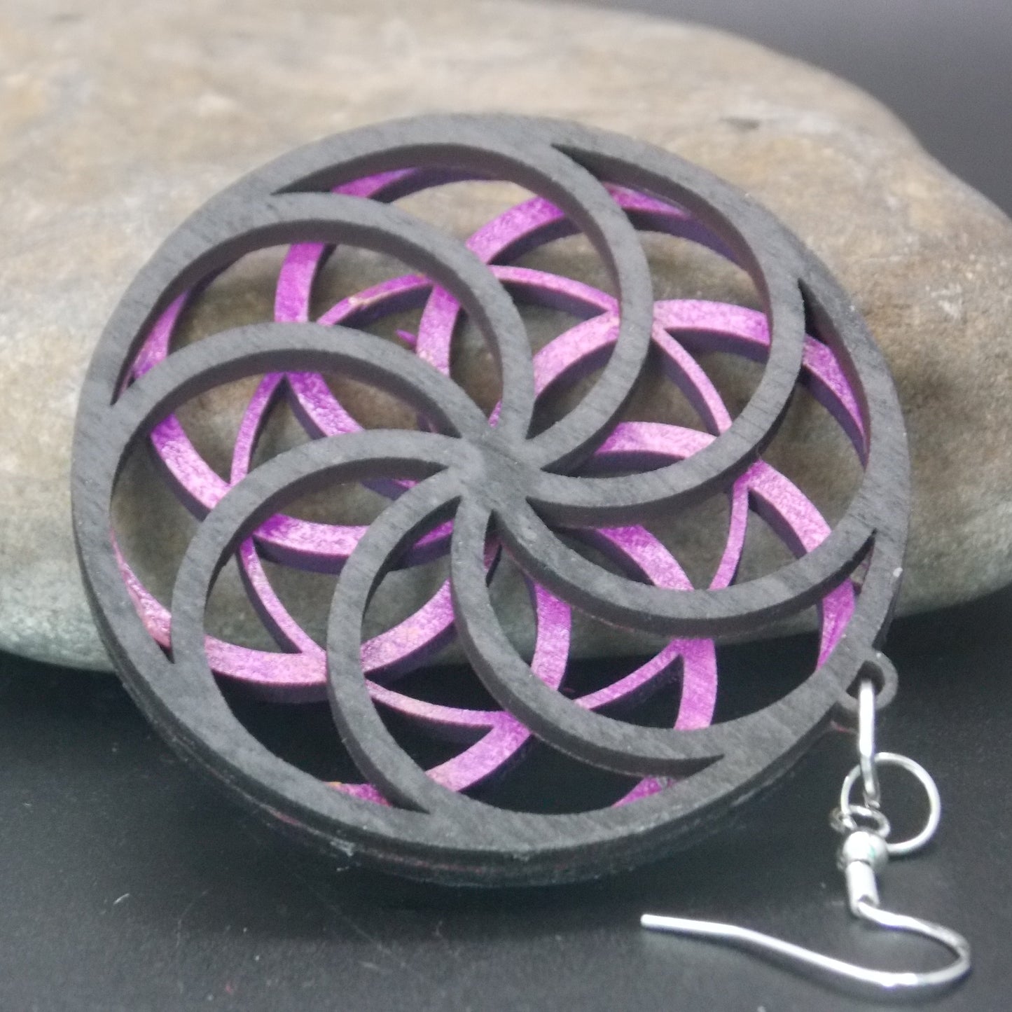 "Vibrant Bloom" Layered Wooden Earrings | Custom Color Floral Geometry | Lightweight Laser Cut Statement Jewelry