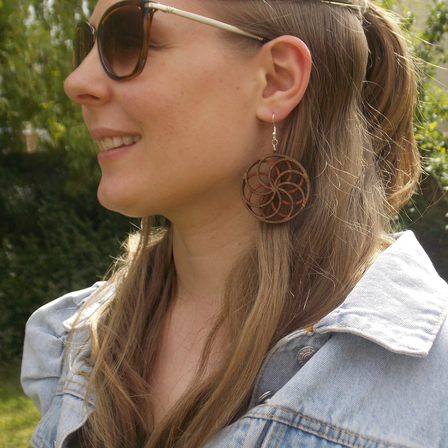 Wooden Flower Styled Earrings – Layered Swirl Illusion Design