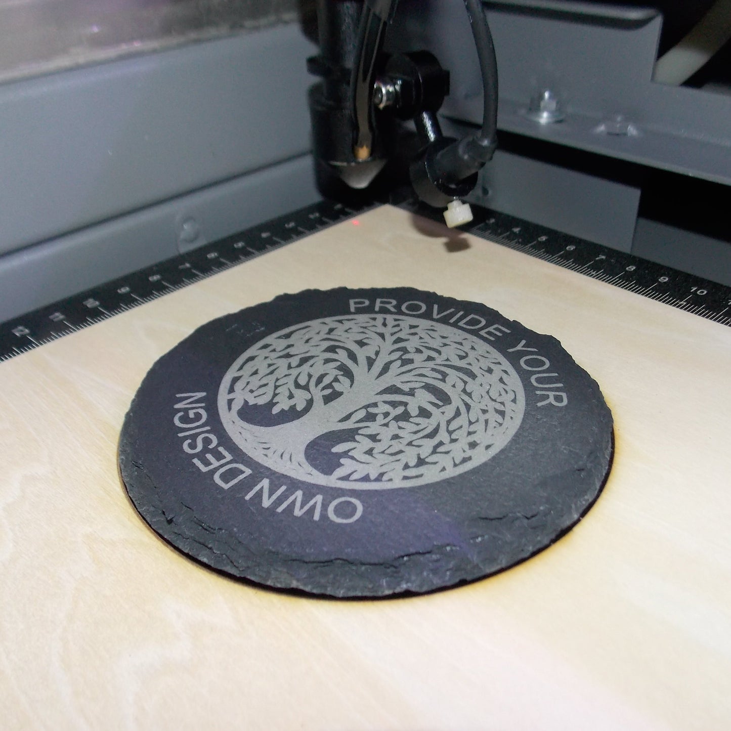 Custom Engraved Slate Coaster – Your Design or Ours | Personalized 4" Round Stone Drink Coaster | Matte or Gloss Finish | Singles or Sets of 4