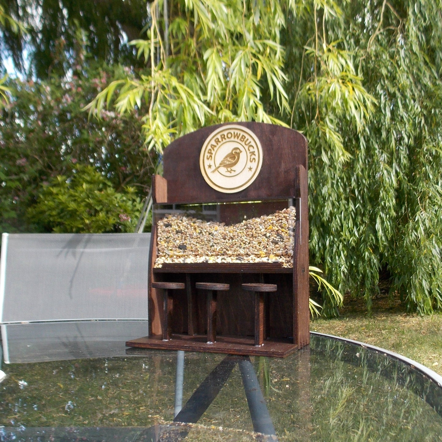 Sparrowbucks Café Bird Feeder – Quirky Coffee Lover & Bird Watcher Gift for the Garden