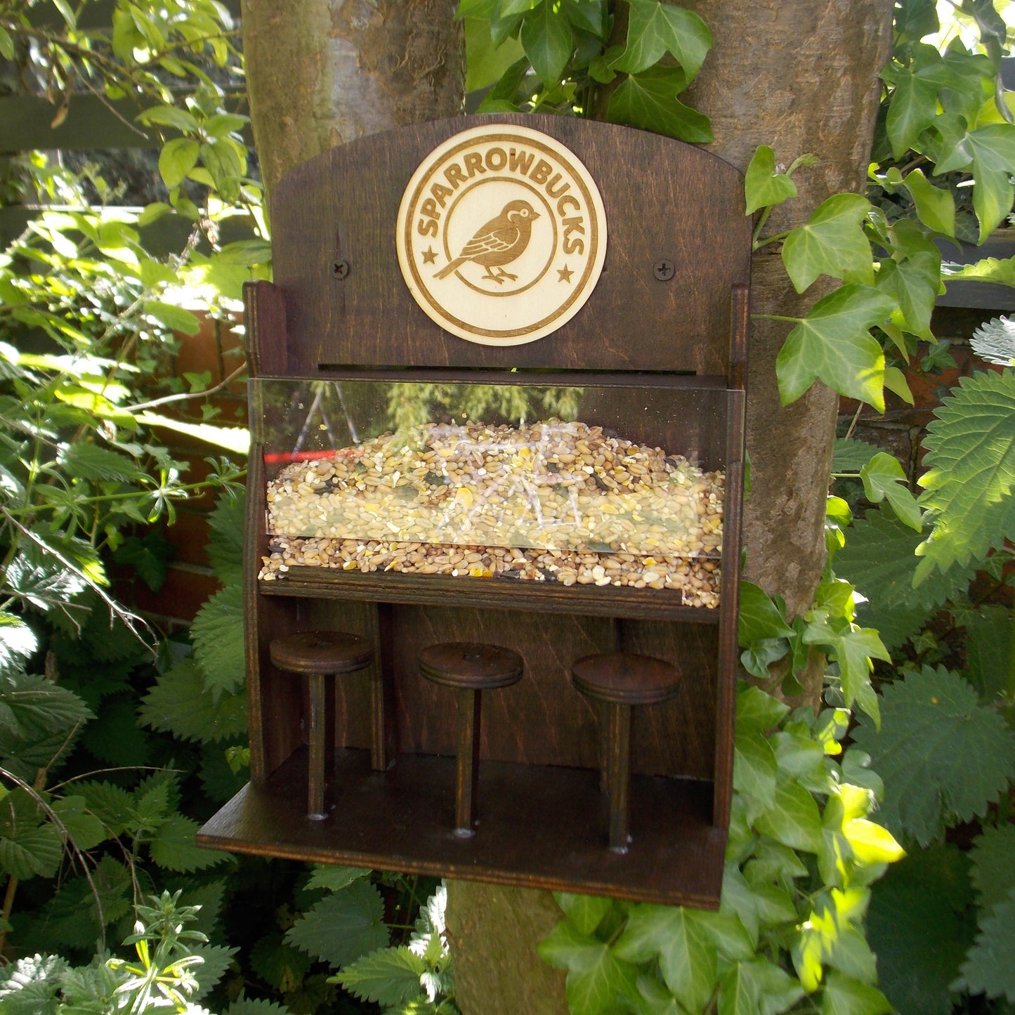 Sparrowbucks Café Bird Feeder – Quirky Coffee Lover & Bird Watcher Gift for the Garden