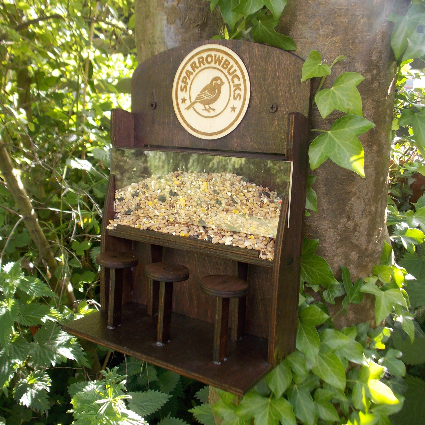 Sparrowbucks Café Bird Feeder – Quirky Coffee Lover & Bird Watcher Gift for the Garden
