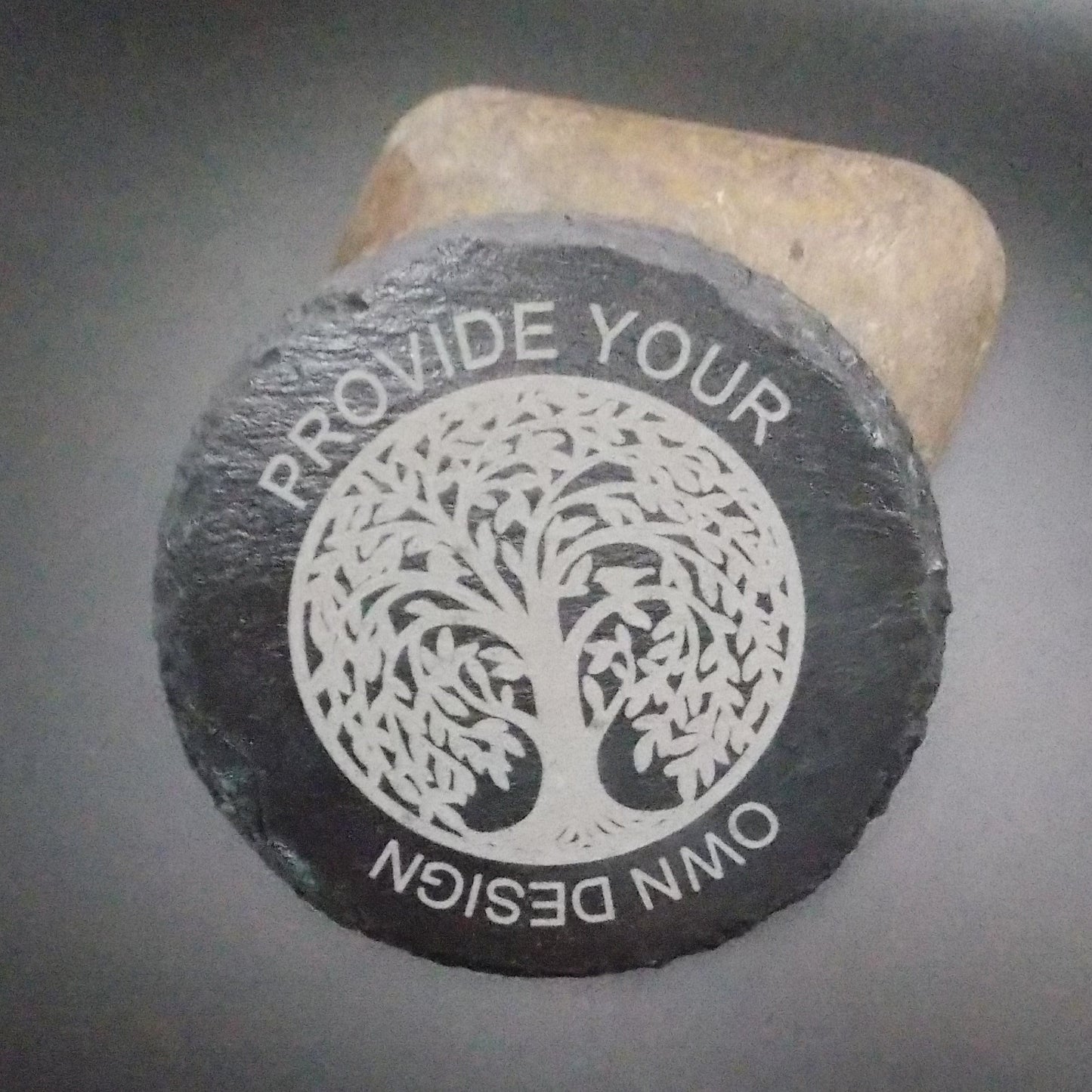 Custom Engraved Slate Coaster – Your Design or Ours | Personalized 4" Round Stone Drink Coaster | Matte or Gloss Finish | Singles or Sets of 4