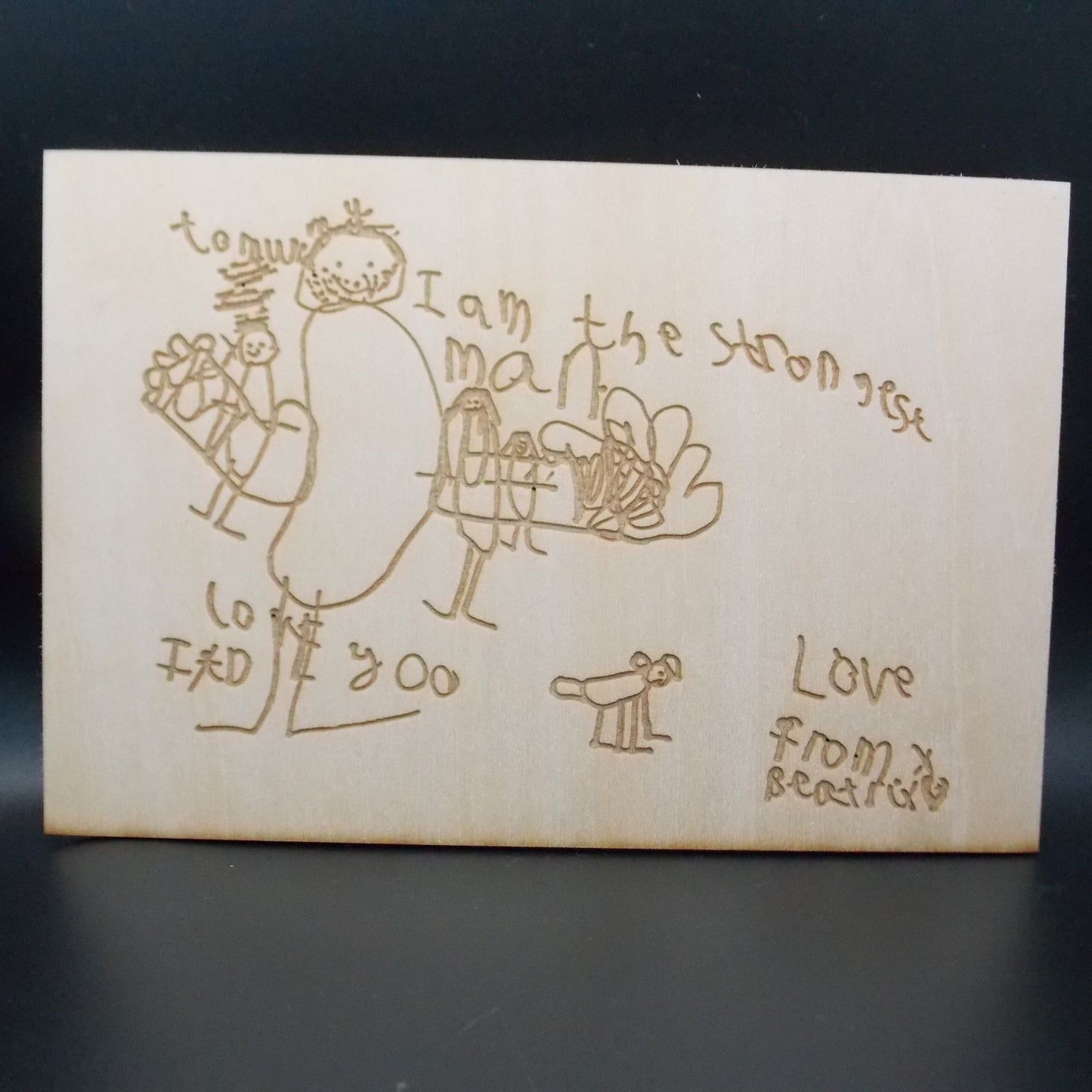 Custom Child’s Drawing Laser Engraving on Beech Plywood – Personalised Gift for Mum, Dad, Mother's Day or Father's Day