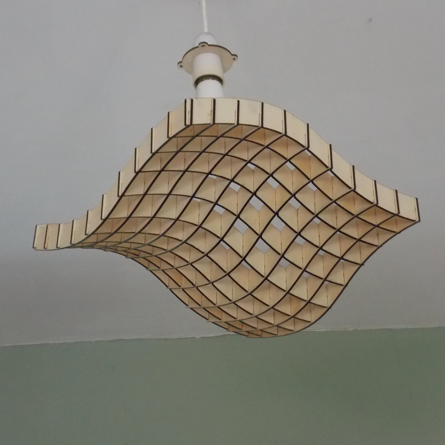 Wave – Wave Design Wooden Lampshade | Pre-Assembled Laser-Cut Pendant Light | Modern Sculptural Ceiling Light Shade