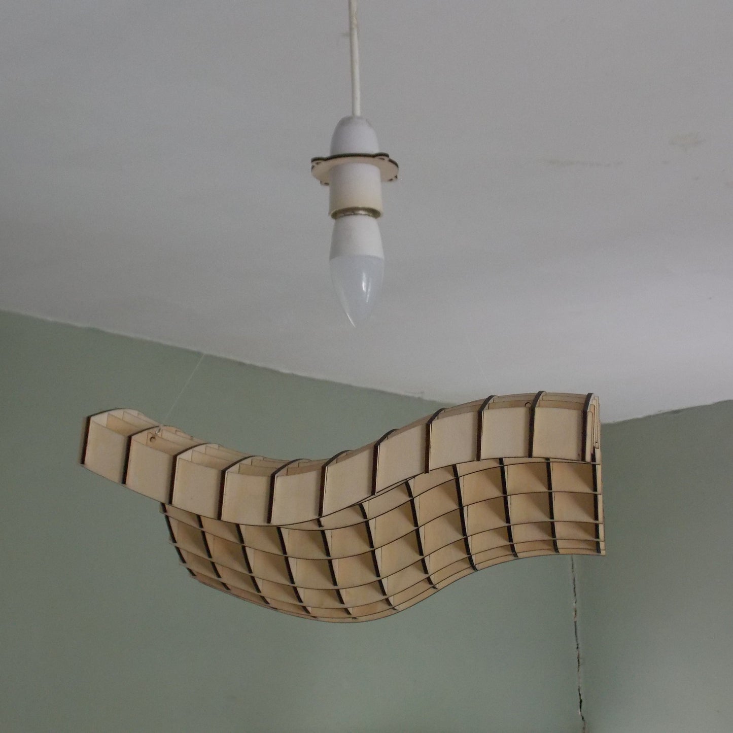 Wave – Wave Design Wooden Lampshade | Pre-Assembled Laser-Cut Pendant Light | Modern Sculptural Ceiling Light Shade