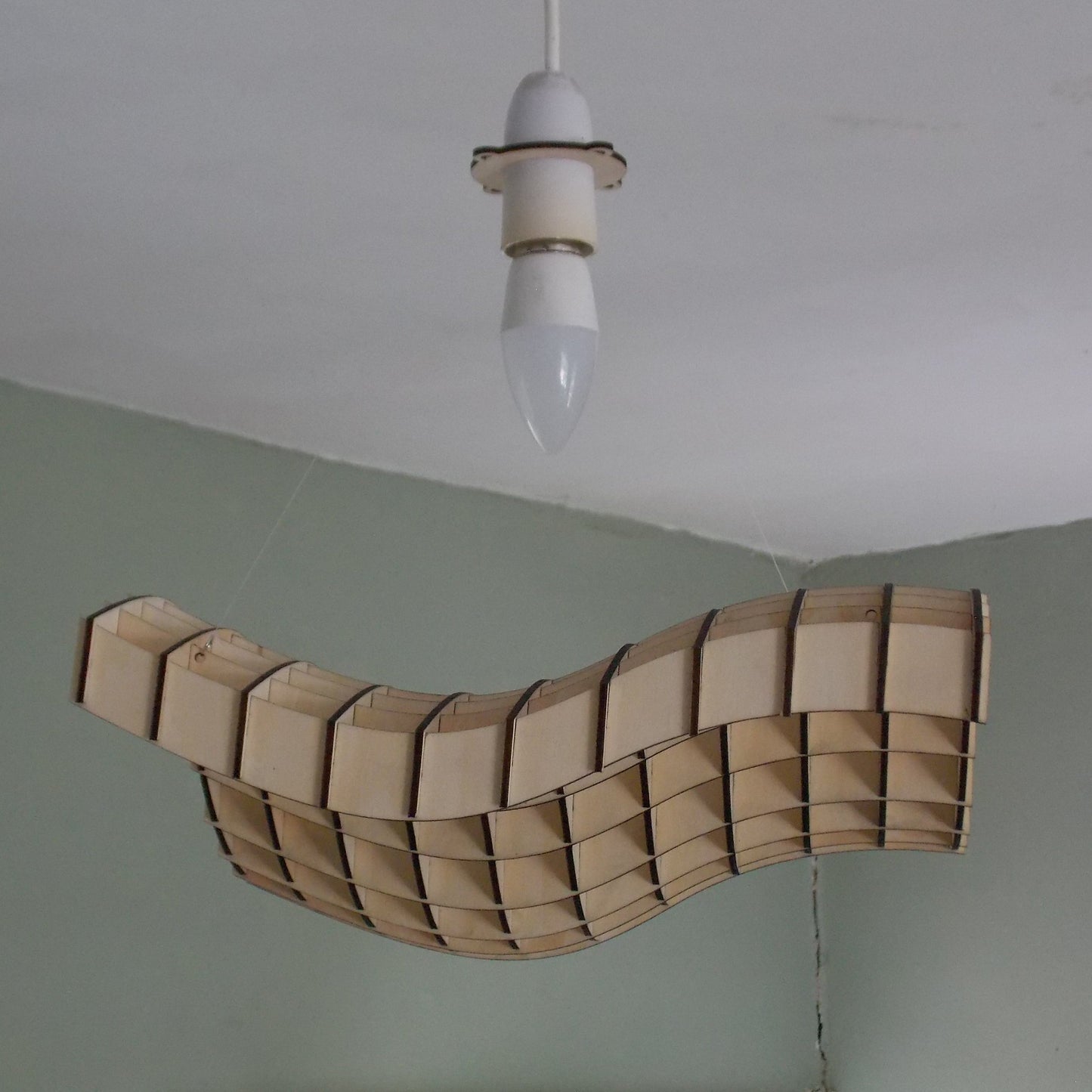 Wave – Wave Design Wooden Lampshade | Pre-Assembled Laser-Cut Pendant Light | Modern Sculptural Ceiling Light Shade