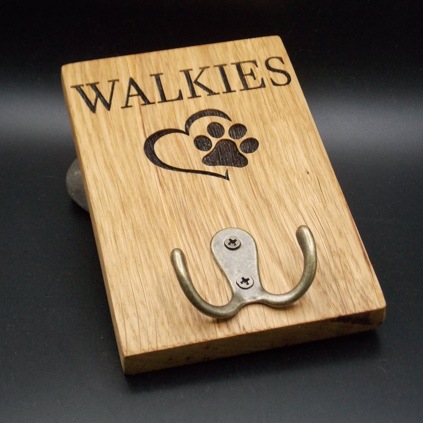 Personalised Handmade Oak Dog Lead Holder – Laser Engraved, Custom Text, Ready to Hang, Double Hook for Multiple Leads – 15x10cm (5.9"x3.9")