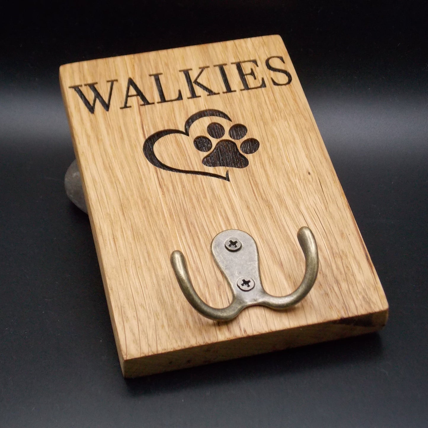 Personalised Handmade Oak Dog Lead Holder – Laser Engraved, Custom Text, Ready to Hang, Double Hook for Multiple Leads – 15x10cm (5.9"x3.9")