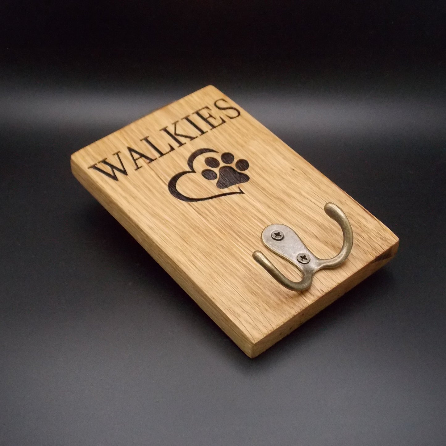 Personalised Handmade Oak Dog Lead Holder – Laser Engraved, Custom Text, Ready to Hang, Double Hook for Multiple Leads – 15x10cm (5.9"x3.9")