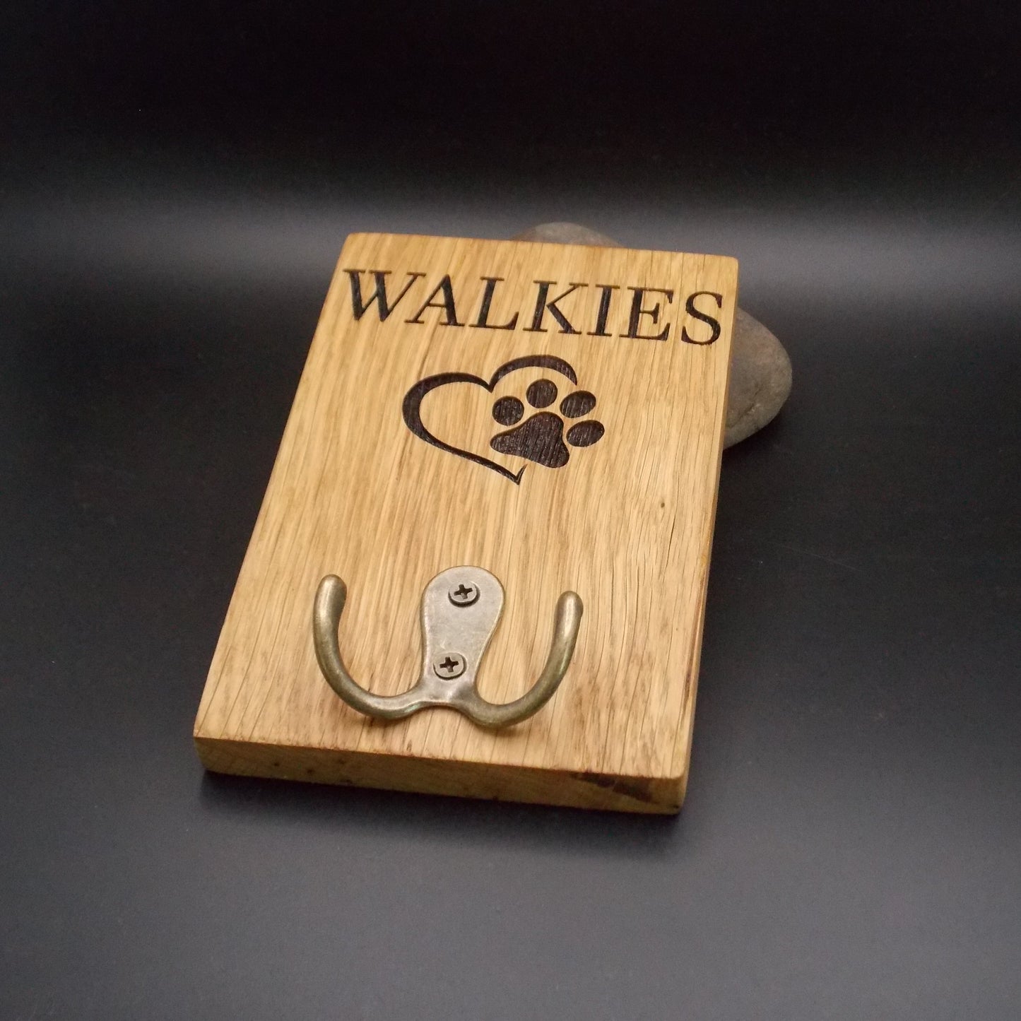 Personalised Handmade Oak Dog Lead Holder – Laser Engraved, Custom Text, Ready to Hang, Double Hook for Multiple Leads – 15x10cm (5.9"x3.9")