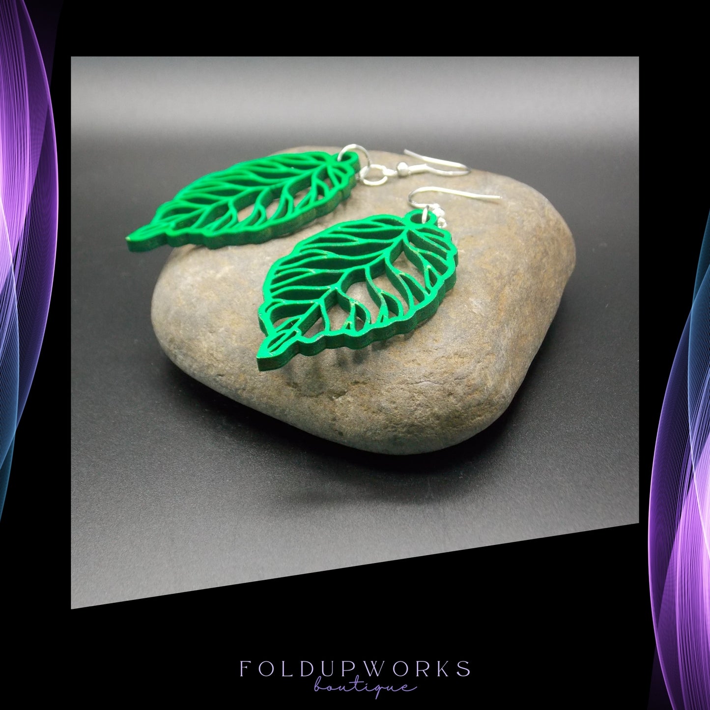 Handmade Green Leaf Earrings – Laser Cut Wooden Jewelry with Sterling Silver Hooks – Nature-Inspired Lightweight Earrings