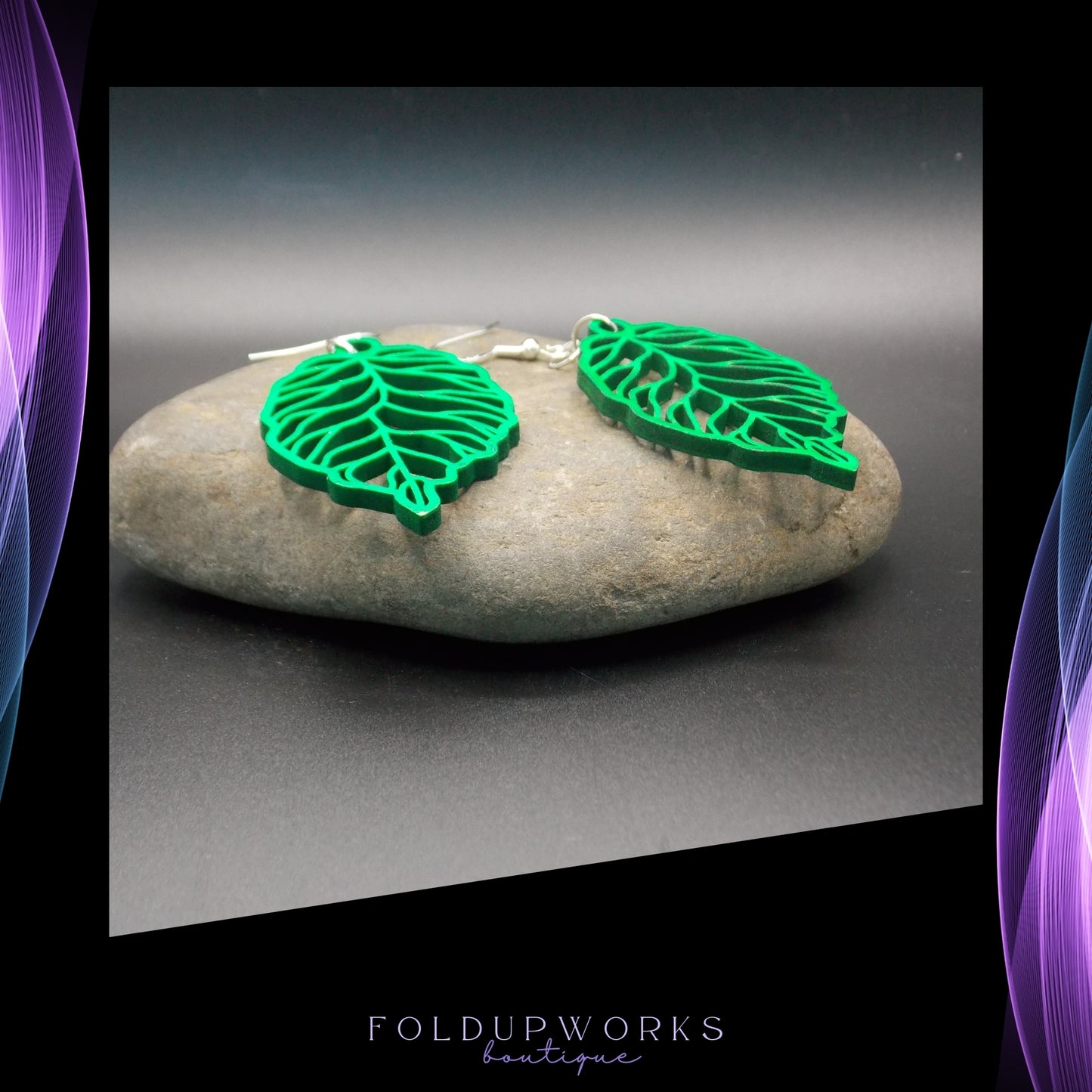 Handmade Green Leaf Earrings – Laser Cut Wooden Jewelry with Sterling Silver Hooks – Nature-Inspired Lightweight Earrings