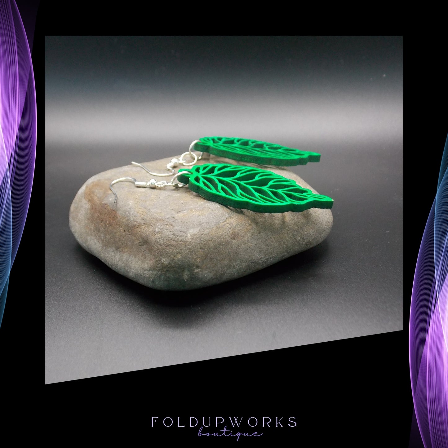 Handmade Green Leaf Earrings – Laser Cut Wooden Jewelry with Sterling Silver Hooks – Nature-Inspired Lightweight Earrings