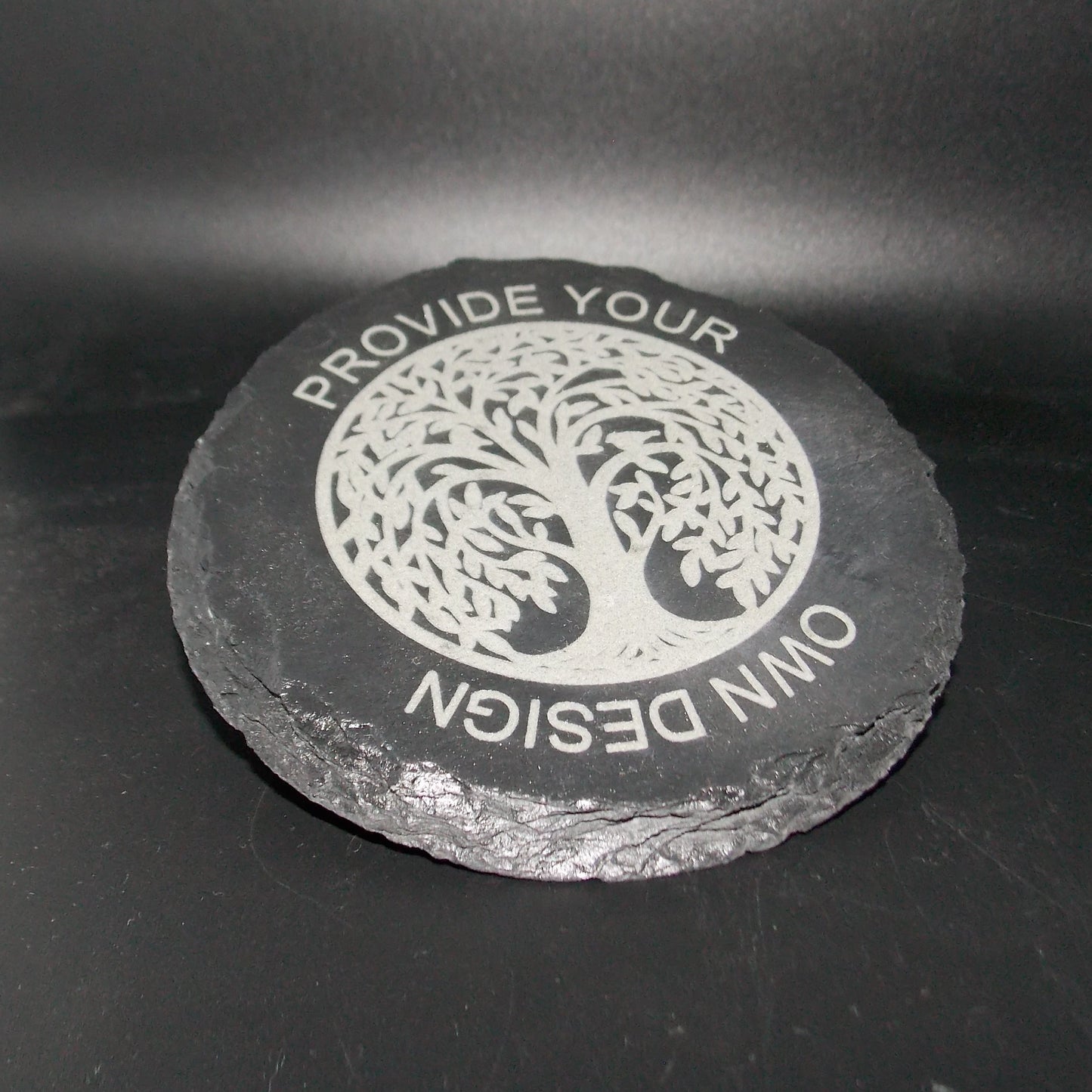 Custom Engraved Slate Coaster – Your Design or Ours | Personalized 4" Round Stone Drink Coaster | Matte or Gloss Finish | Singles or Sets of 4